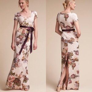 BHLDN Claret Floral Jacquard Column Gown